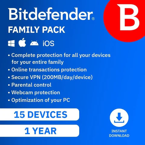 Bitdefender Family Pack 15 Device 1-Year Subscription Download