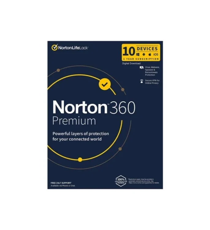 Norton 360 Premium for 10x PCs Mac Smartphones or Tablets - Single-user 1-year Subscription Download